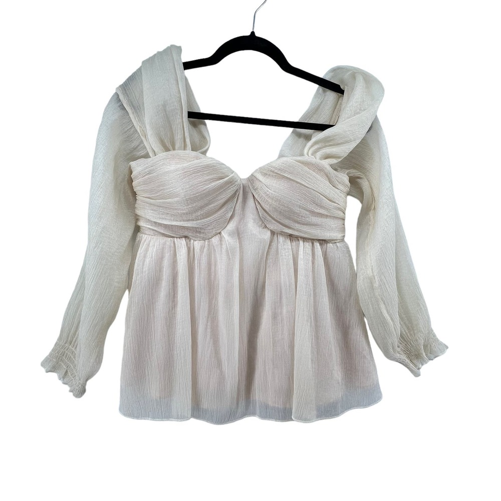 Tea & Cup Size Large Blouse NEW Sheer Puff Sleeves Smocked Back Top Romantic